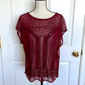 Never Worn White House Black Market Sparkly Wine Colored Sheer Blouse. Size M.